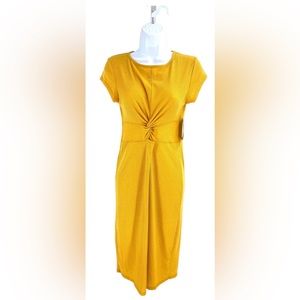 VELVET TORCH YELLOW RIBBED KNIT MIDI DRESS SIZE MEDIUM (8-10) NWT